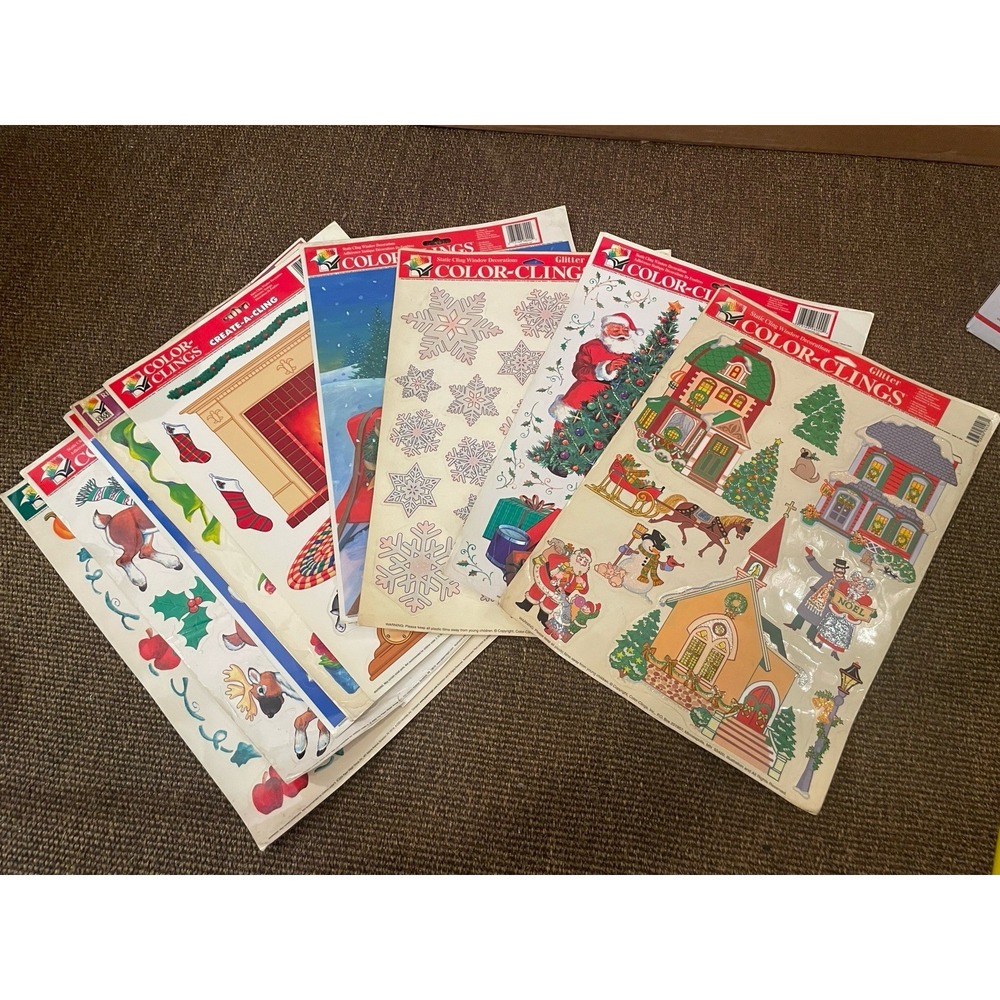 Lot Of 9 Vintage Holiday Color-Clings Christmas Easter Thanksgiving